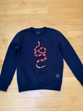 French 'Project X Paris' Crewneck Navy Fleece with Snake Sz. S